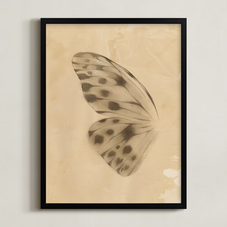 "Vintage Mariposa I" - Art Print in Vintage Ivory by jinseikou - Framed