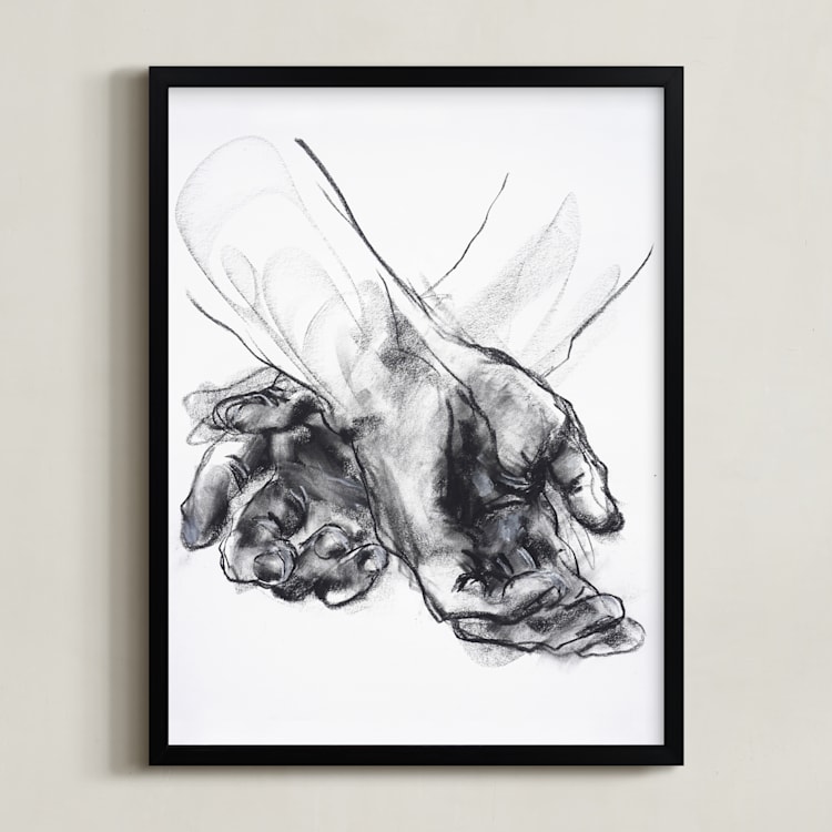 "Drawing 561 - Crossed Hands" - Art Print in Slate Black by Derek overfield - Framed