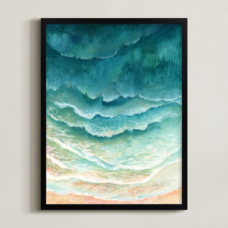 "Ombre Waves" - Art Print in Turquoise Sea by Honeybunch Studio - Framed