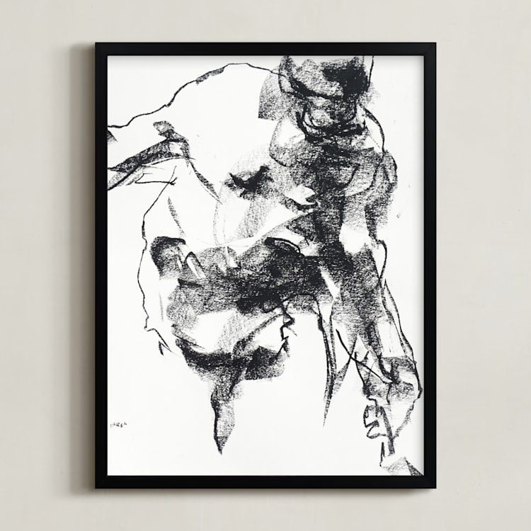 "Drawing 264 - Gesturing Man" - Art Print in Rich Ebony by Derek overfield - Framed