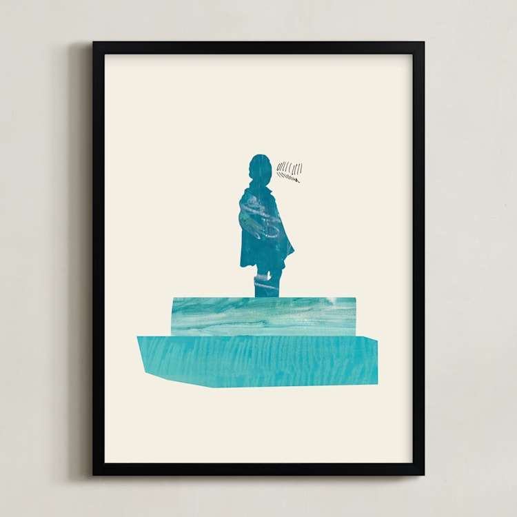 "View of the Water" - Art Print in Soft Calm by Field and Sky - Framed