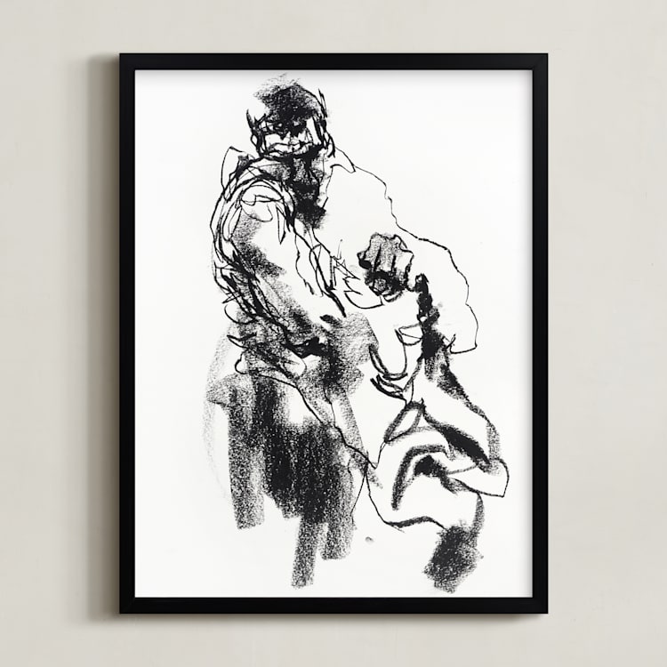 "Drawing 469 - Draped Figure" - Art Print in Bottom of Well Black by Derek overfield - Framed