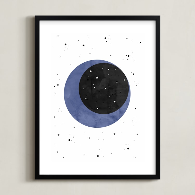 "Moon Magic & You" - Art Print in Periwinkle Blue by Emanuela Carratoni - Framed