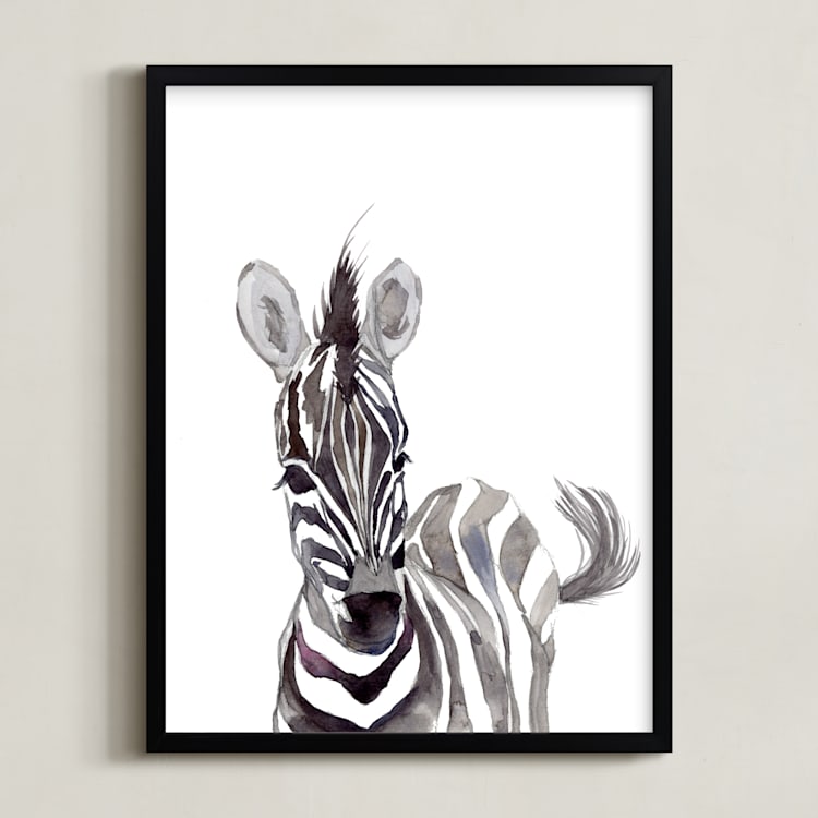 "Baby Animal Friends: Zebra" - Art Print in Zebra Black by Jieun K Rasband - Framed
