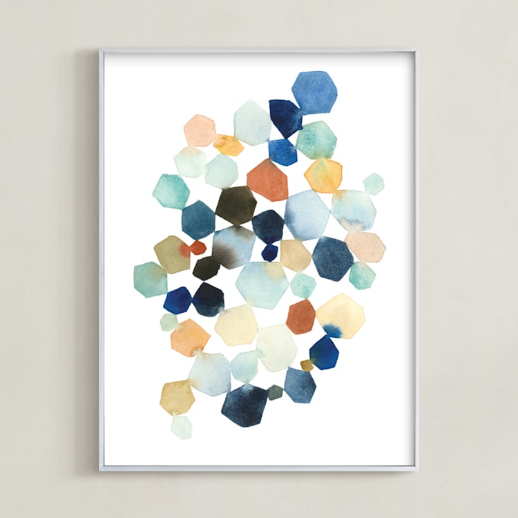 "Hexagon Cluster" - Art Print in Turquoise by Yao Cheng Design - Framed