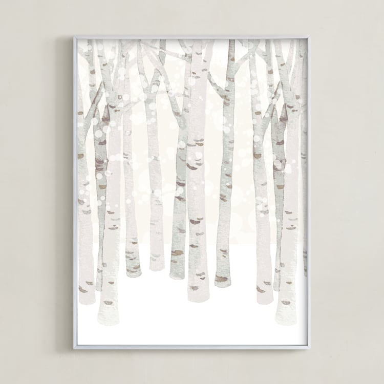 "Birch Woods in Winter" - Art Print in Ivory by Shannon Chen of Four Wet Feet Studio - Framed