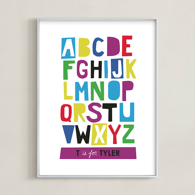 "Paper Cut ABCs" - Personalized Art Print in Plum by Ampersand Design Studio - Framed