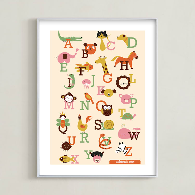 "Animal A to Z" - Personalized Art Print in Vermillion by Anais Lee - Framed