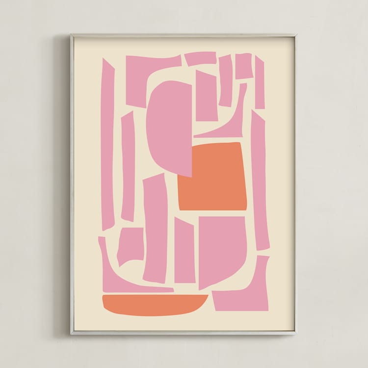 "Soulmates" - Art Print in Pink and Orange by Beth Vassalo - Framed
