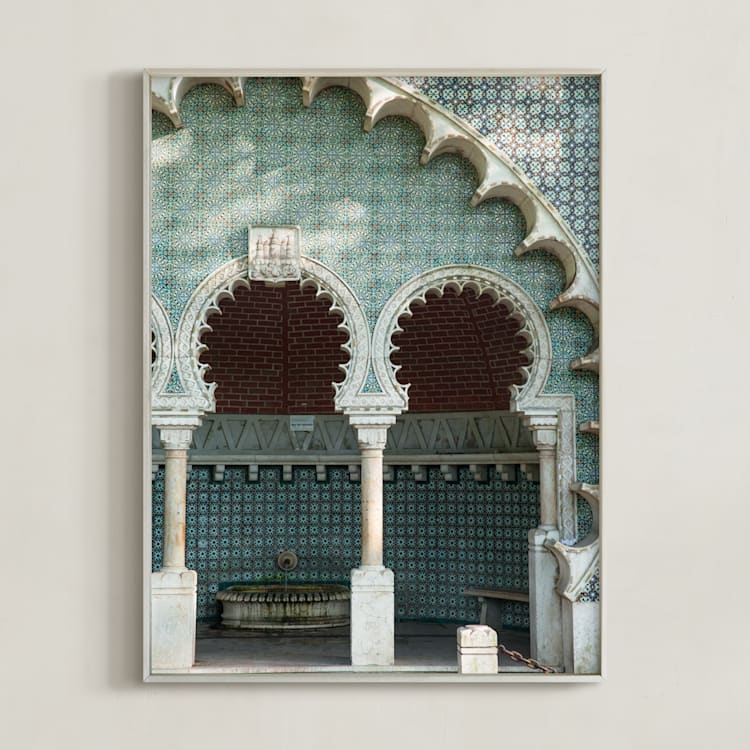 "Fonte Mourisca" - Art Print in Teal by Heather Deffense - Framed