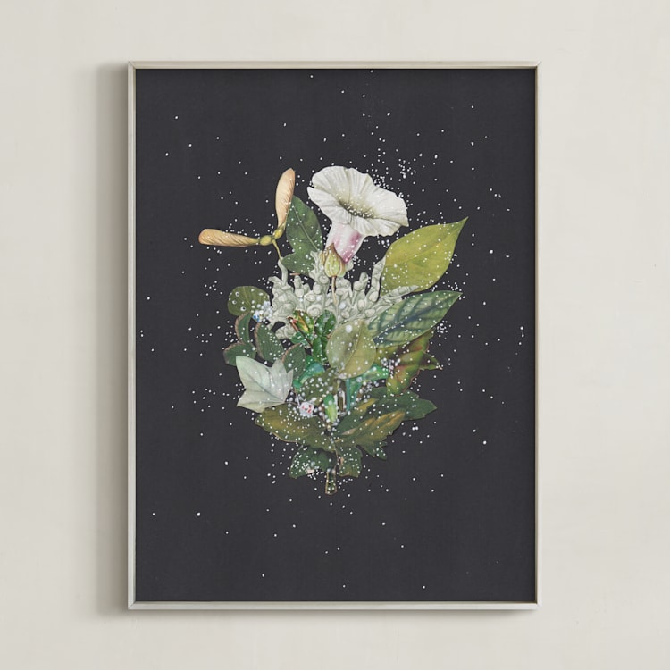 "Night Mint Blossom" - Art Print in velvet black by Jenny Brown - Framed