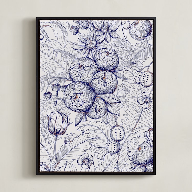 "Flora" - Art Print in Royale Blue by Jiny He - Framed Canvas