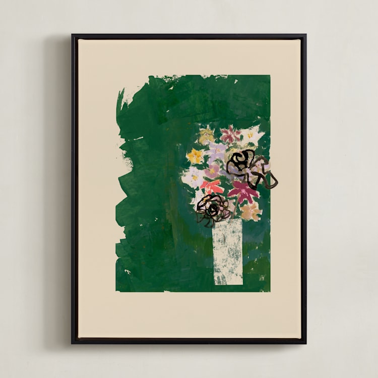 "Bouquet against painted green background" - Art Print in Green Bouquet by Bethania Lima - Framed Canvas