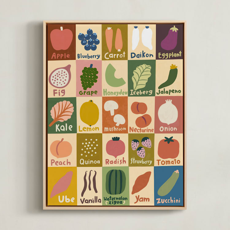 "Edible ABCs" - Art Print in Colorful by Sierra Lee - Framed Canvas