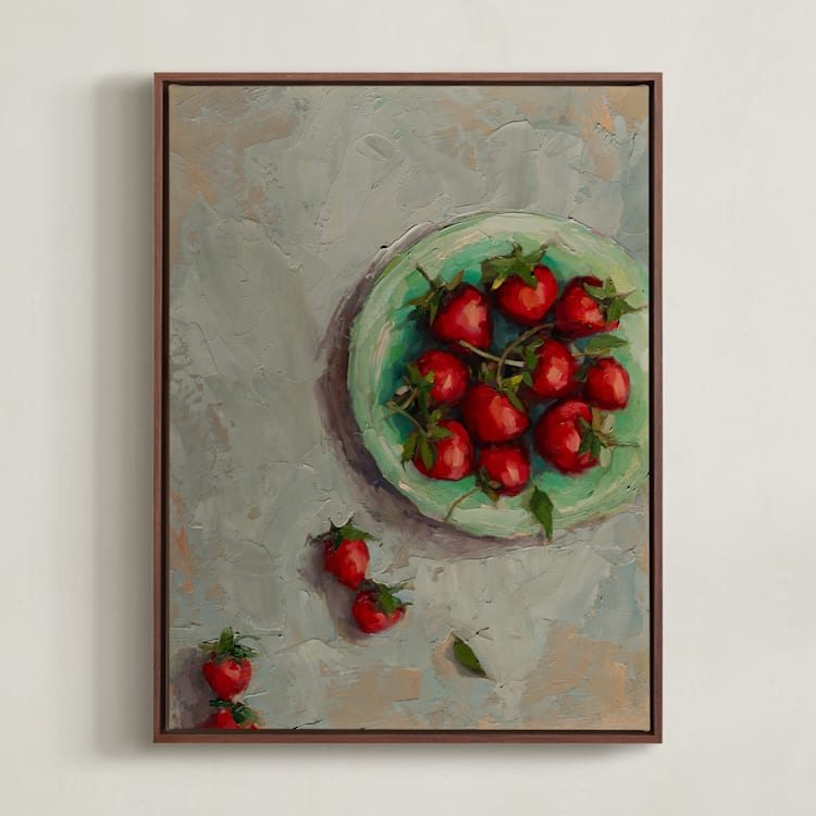 "Strawberries on a Plate" - Art Print in Crimson by Wendy Keller - Framed Canvas