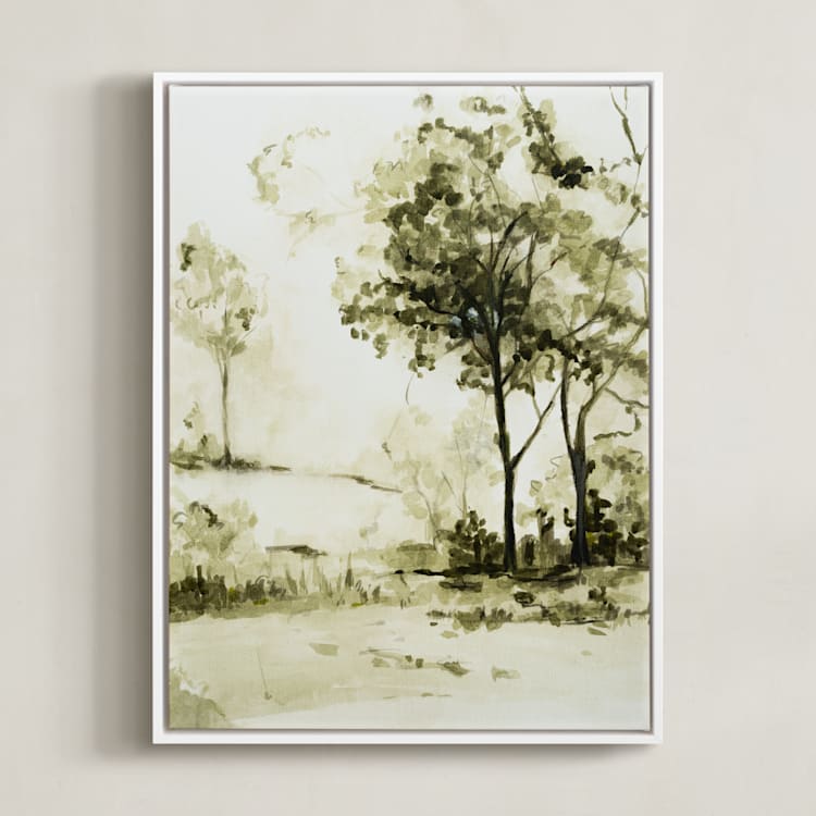 "Sun Kissed Meadow 2" - Art Print in Olive Green by Arohika Verma - Framed Canvas