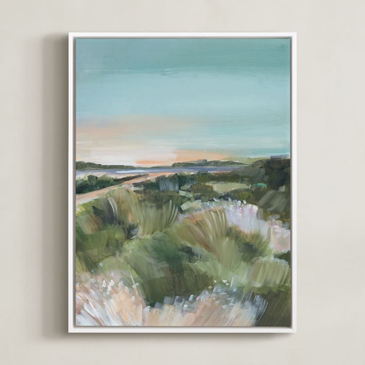 "Sunset on the Dunes 2" - Art Print in Dune Blue by AlisonJerry - Framed Canvas