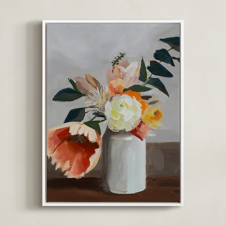"Peach Poppy" - Art Print in Stone by Jenny Westenhofer - Framed Canvas