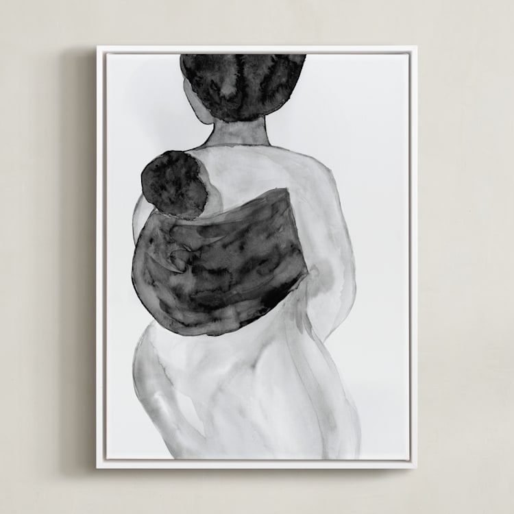 "Mother Guardian" - Art Print in Charcoal by Akweley Creative - Framed Canvas