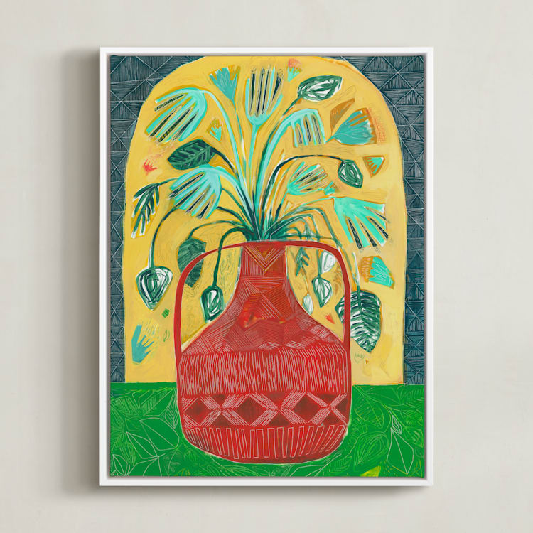 "Moroccan Bouquet" - Art Print in Rusty Red by Sarah Fitzgerald - Framed Canvas