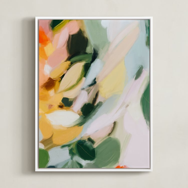 "Petals and Leaves" - Art Print in Mustard Yellow by Parima Studio - Framed Canvas