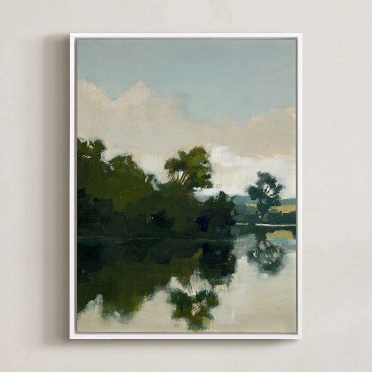 "Tranquil Waters I" - Art Print in Lake by Stephanie Goos Johnson - Framed Canvas