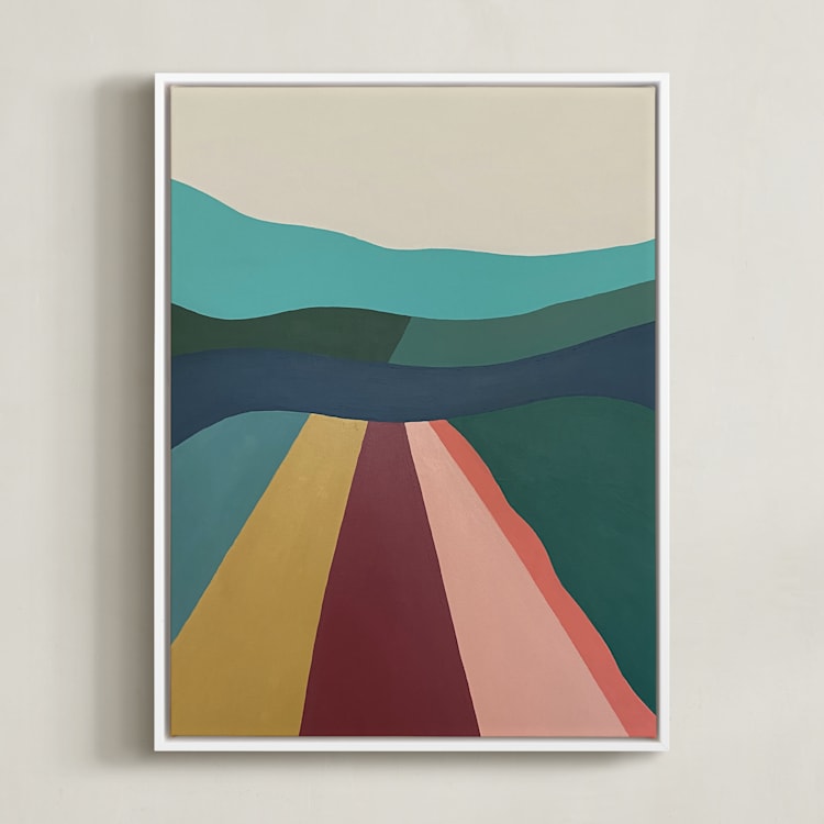 "Blue Horizon" - Art Print in Aqua Blue and Green by Molly Odom Magill - Framed Canvas