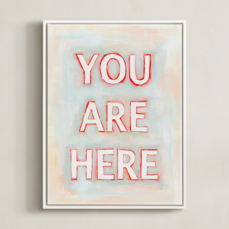 "You are Here" - Art Print in Coral by Karyn Denten - Framed Canvas