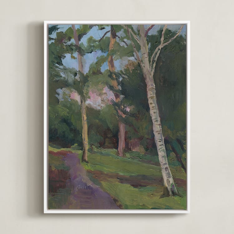 "Evening Walk" - Art Print in Forest Green by Catilustre - Framed Canvas
