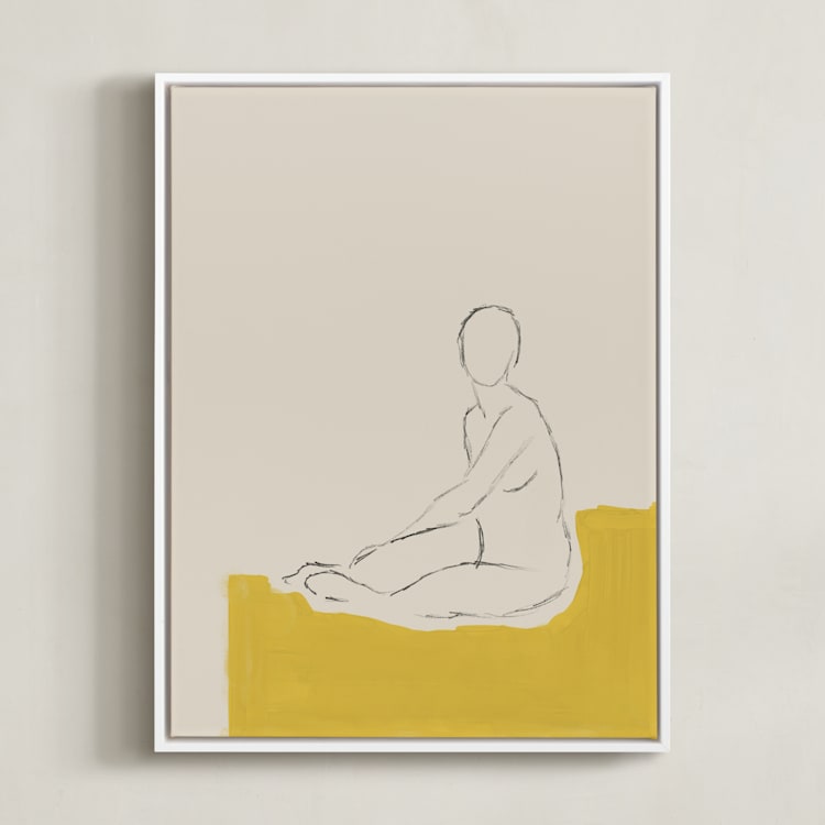 "Figure on Yellow" - Art Print in Saffron by Annie Clark - Framed Canvas