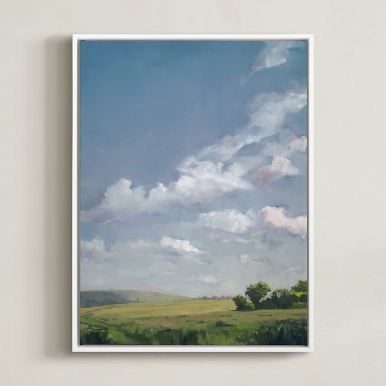 "First Bright" - Art Print in Perfect Day Blue by Stephanie Goos Johnson - Framed Canvas