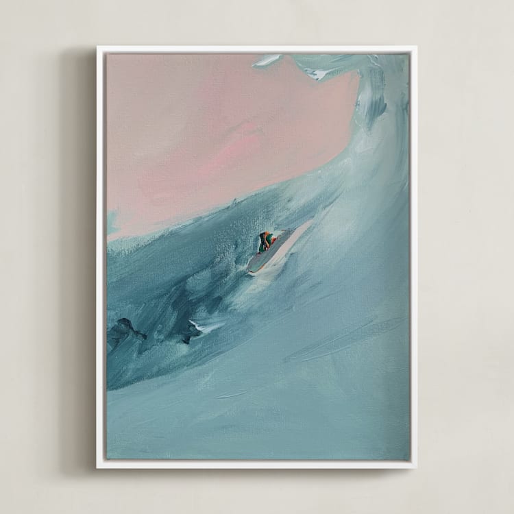 "Santa Cruz Surfer" - Art Print in light turquoise blue by Caryn Owen - Framed Canvas