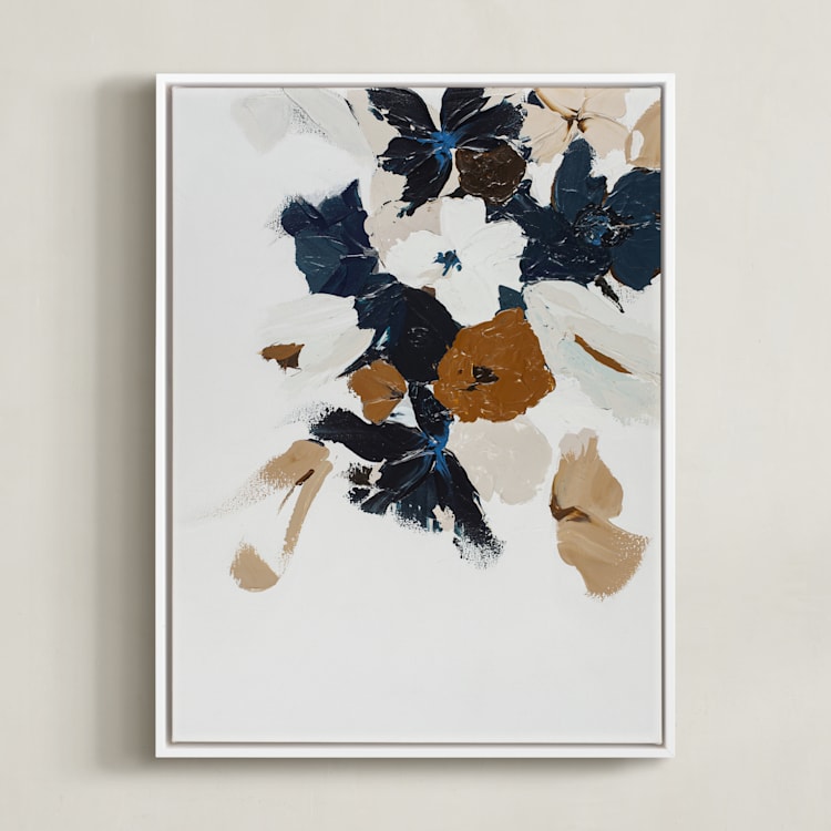 "Abstract Botanical Floral Diptych II" - Art Print in dark navy blue by Caryn Owen - Framed Canvas