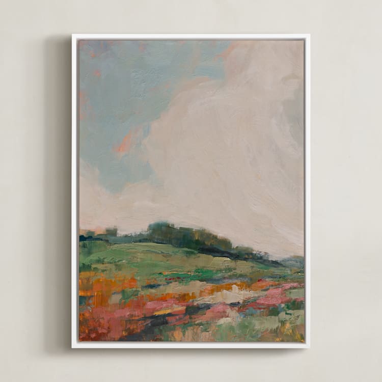 "Flower Meadow 1" - Art Print in Tangerine by Wendy Keller - Framed Canvas