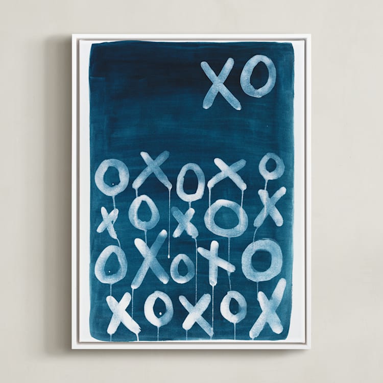 "XO Lunar" - Art Print in Payne's Gray by Michelle Owenby Design - Framed Canvas
