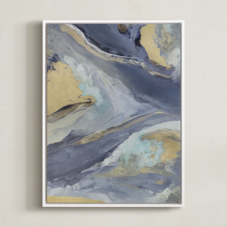 "Cascading Light" - Art Print in Indigo by Julia Contacessi - Framed Canvas