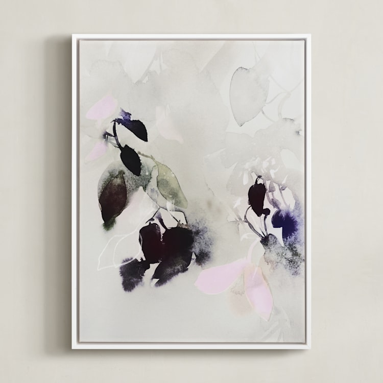 "Evening Flora" - Art Print in Pink Gray by Marta Spendowska - Framed Canvas
