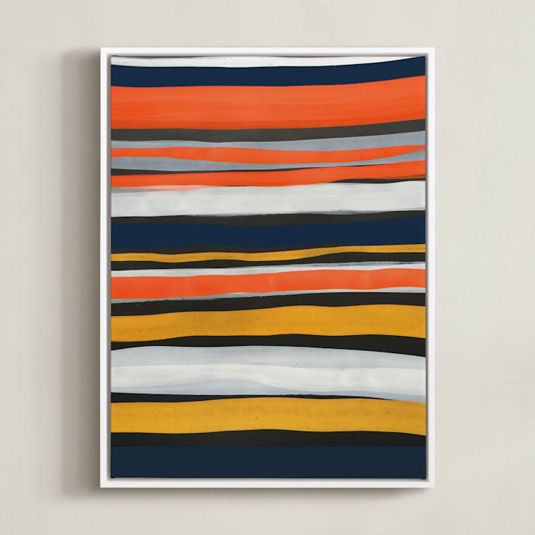 "Bands of Sun, Sand and Sky" - Art Print in Sunflower Yellow by Deborah Velasquez - Framed Canvas