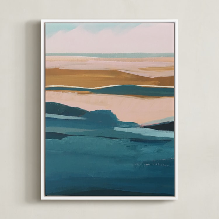 "Golden Seascape Diptych I" - Art Print in Mustard Yellow by Caryn Owen - Framed Canvas