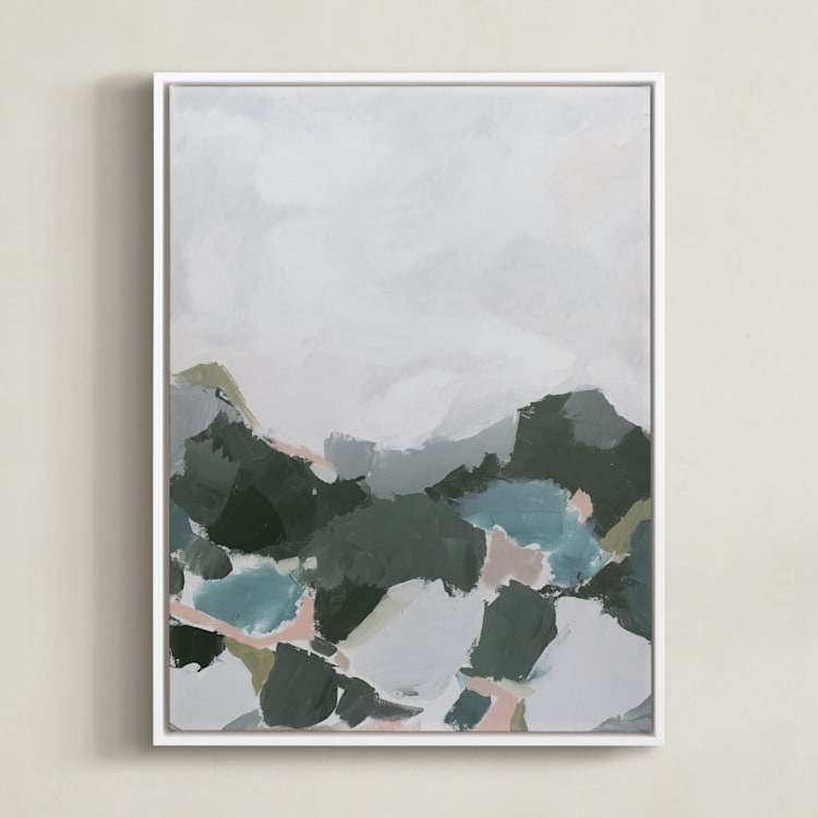 "In the Distance" - Art Print in Aqua by Melanie Severin - Framed Canvas