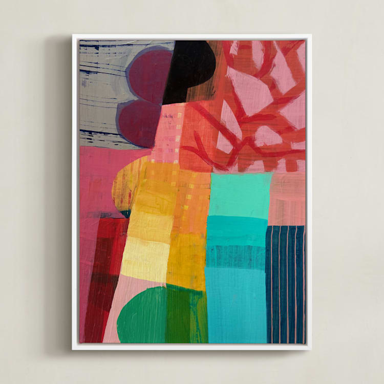 "Bloom" - Art Print in Coral by Poppy Dodge - Framed Canvas