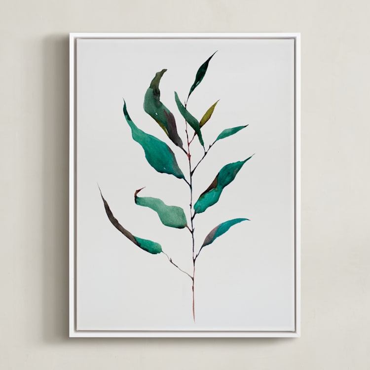 "Eucalyptus Foliage" - Art Print in Eucalyptus Green by jinseikou - Framed Canvas