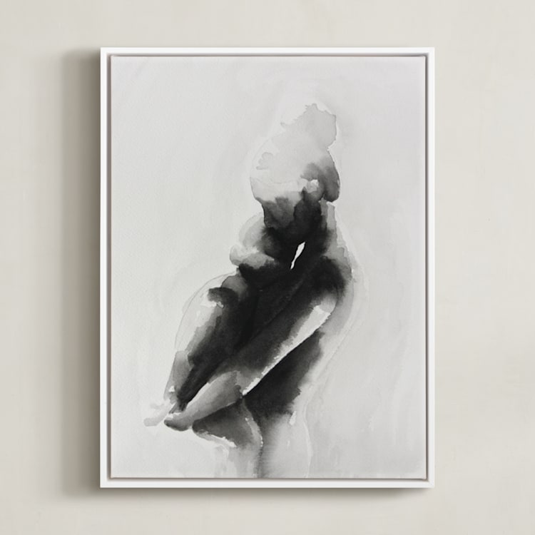 "mother embrace" - Art Print in Black by Kate Ahn - Framed Canvas