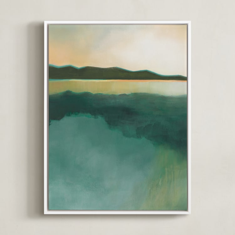"Tranquil Harbor" - Art Print in Tranquil Green by AlisonJerry - Framed Canvas