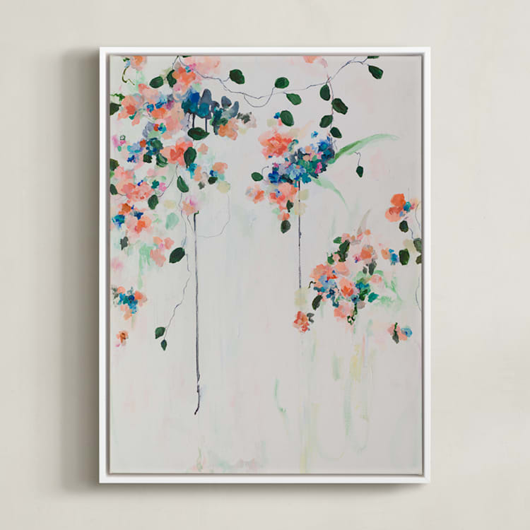 "Cascade" - Art Print in Coral by Sonal Nathwani - Framed Canvas