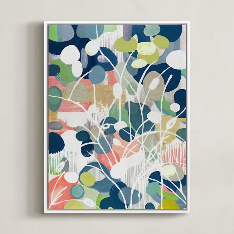 "Summer Rising" - Art Print in Slate Blue by Nancy Ramirez - Framed Canvas