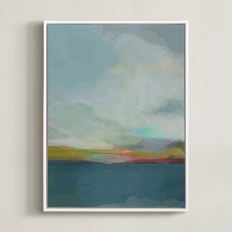 "Morning Walk" - Art Print in Morning Blue by AlisonJerry - Framed Canvas
