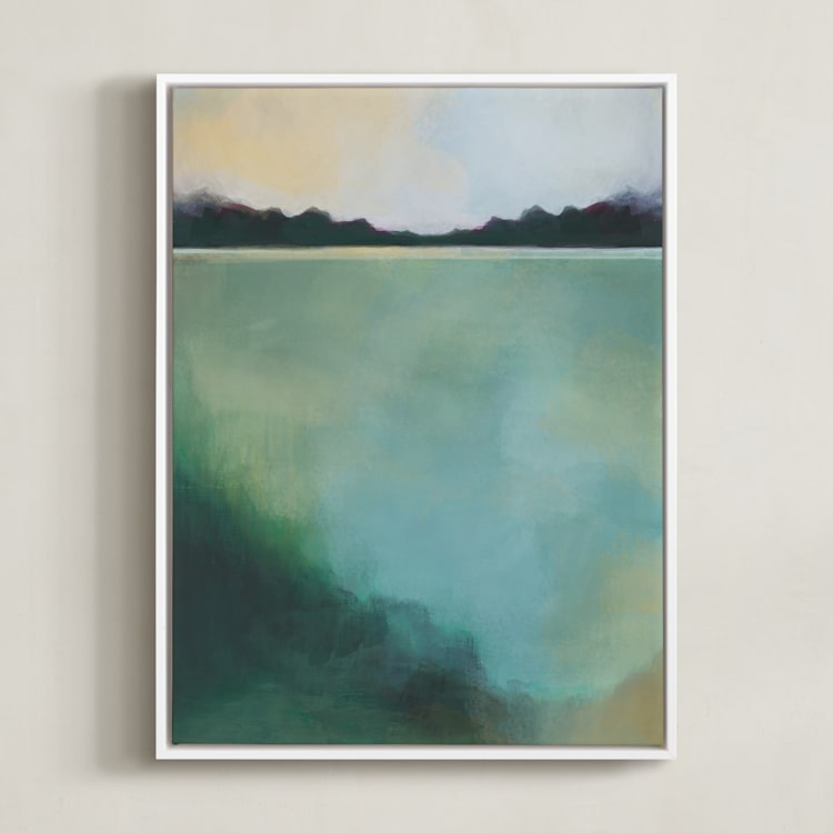 "Whispering Pines" - Art Print in Whisper Green by AlisonJerry - Framed Canvas