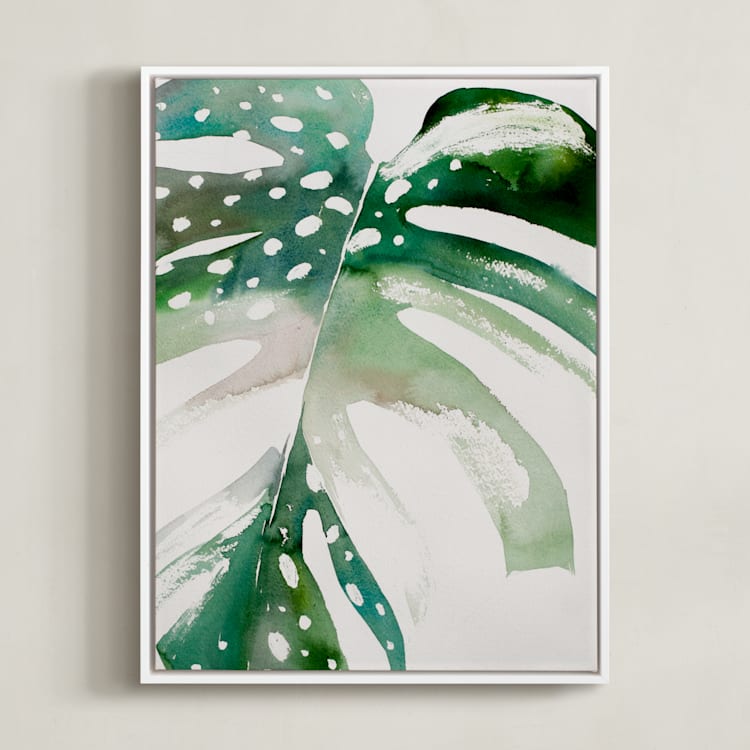 "Begonia Monsteras" - Art Print in Monstera Green by jinseikou - Framed Canvas