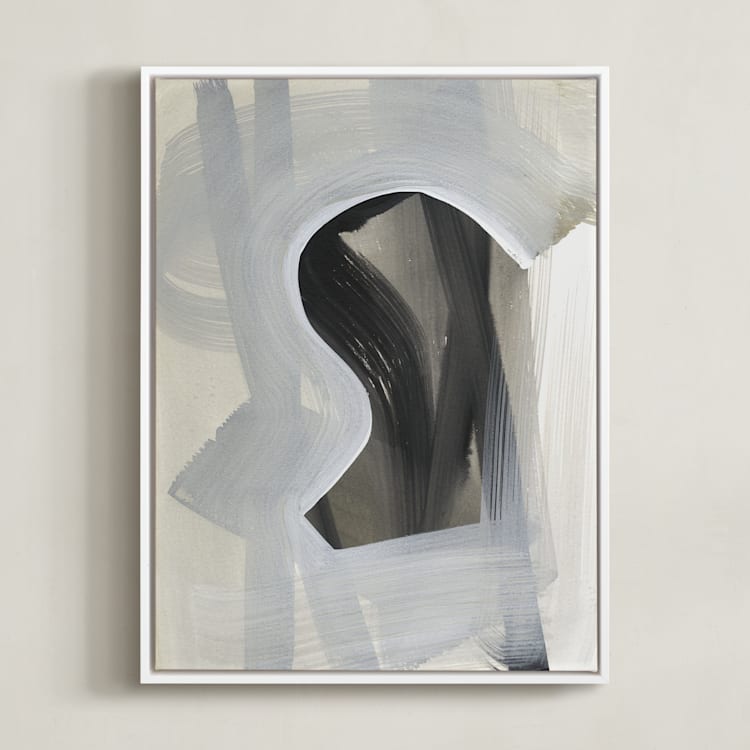 "Atmosphere" - Art Print in khaki and Off White by Angela Simeone - Framed Canvas